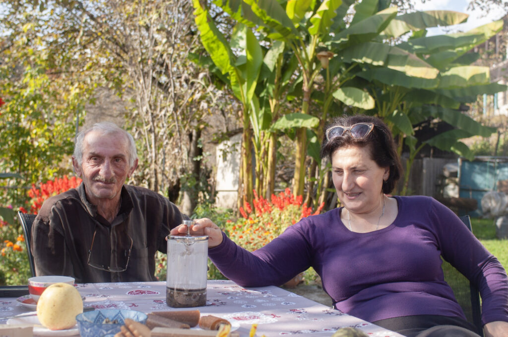 Shota Kopaliani, fruit leaf tisane magician of Chalistavi, Lechkhumi, with his wife Ia