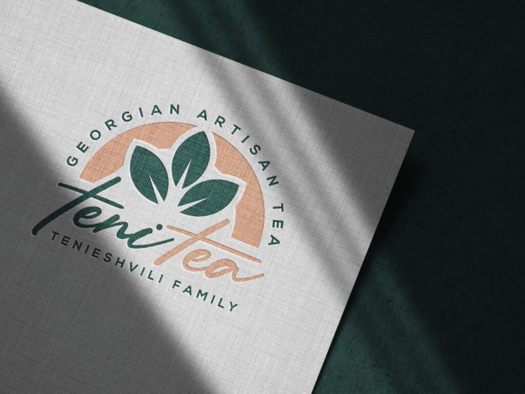 Logo for Teni Tea featuring leaves and the text 'Georgian Artisan Tea' in a modern design.